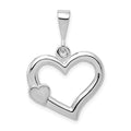 14k White Gold Solid Satin and Polished Fancy 3-D Heart Pendant, 28 x 19 mm