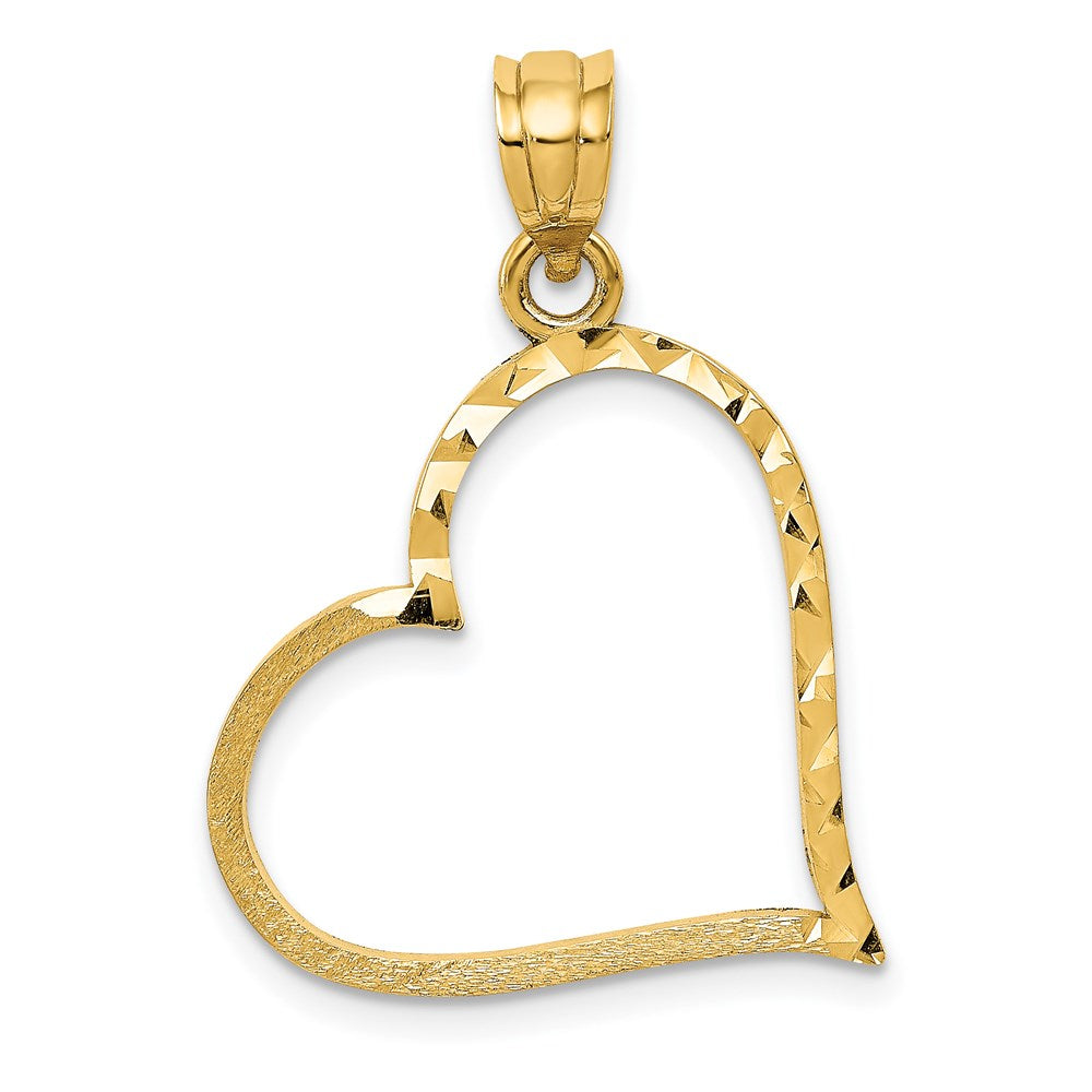 14K Satin Diamond-cut Reversible Heart Pendant, 27 x 20 mm