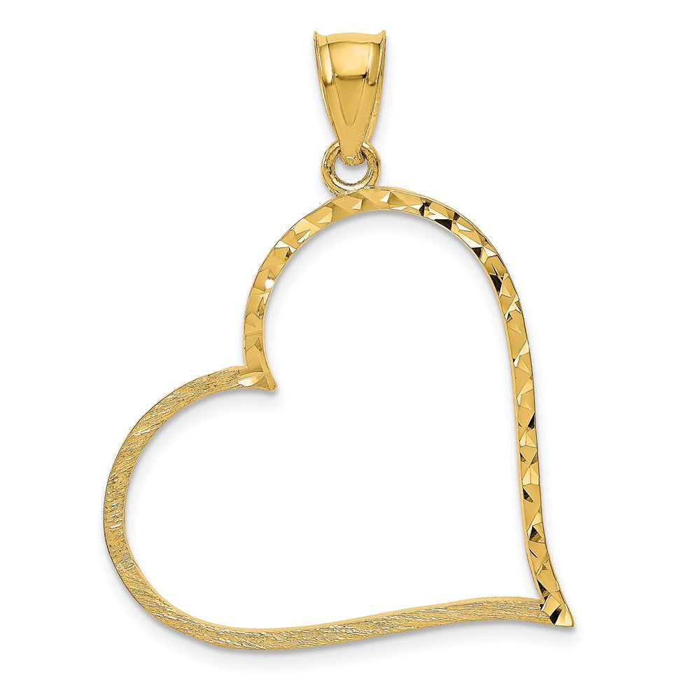 14K Satin Diamond-cut Reversible Heart Pendant, 38 x 28 mm