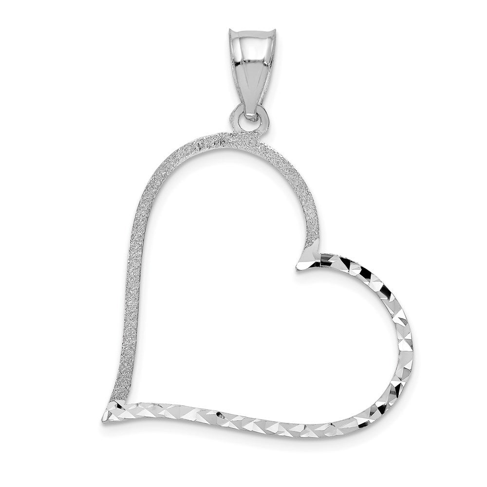 14k White Gold Solid Diamond-cut Reversible Heart Pendant, 38 x 28 mm