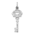 14k White Gold Diamond-cut Heart Key Charm, 30 x 10 mm