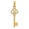 14K Polished 3-D Hearts Key Charm, 27 x 9 mm