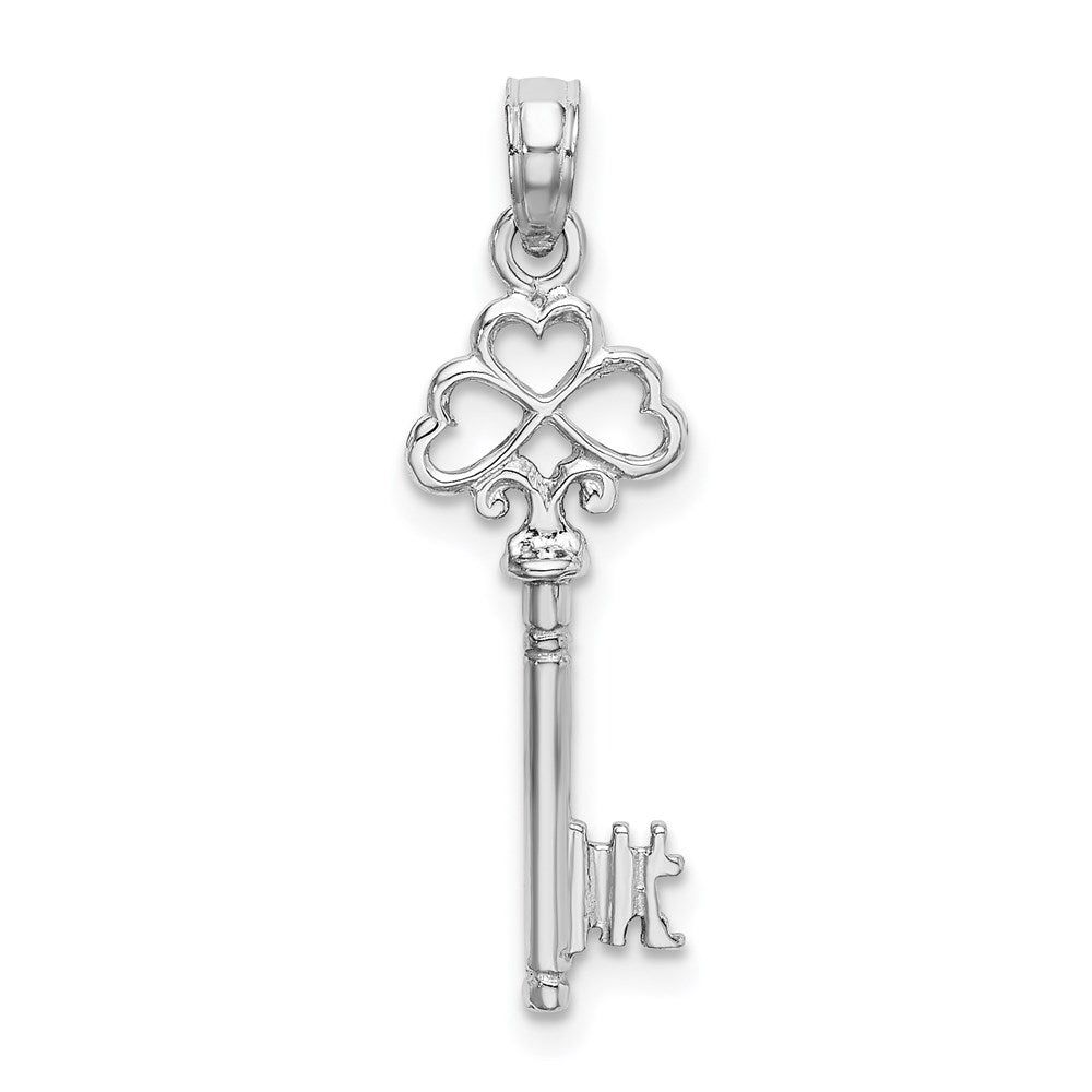 14K White Gold 3-D Hearts Key Charm, 25.25 x 8.35 mm
