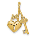 14K Polished Key Tied to Heart Lock Charm, 22 x 15 mm