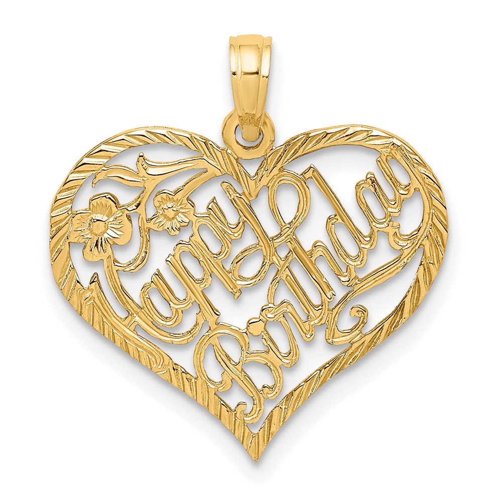 14k Solid HAPPY BIRTHDAY Heart Charm, 21.9 x 20.65 mm
