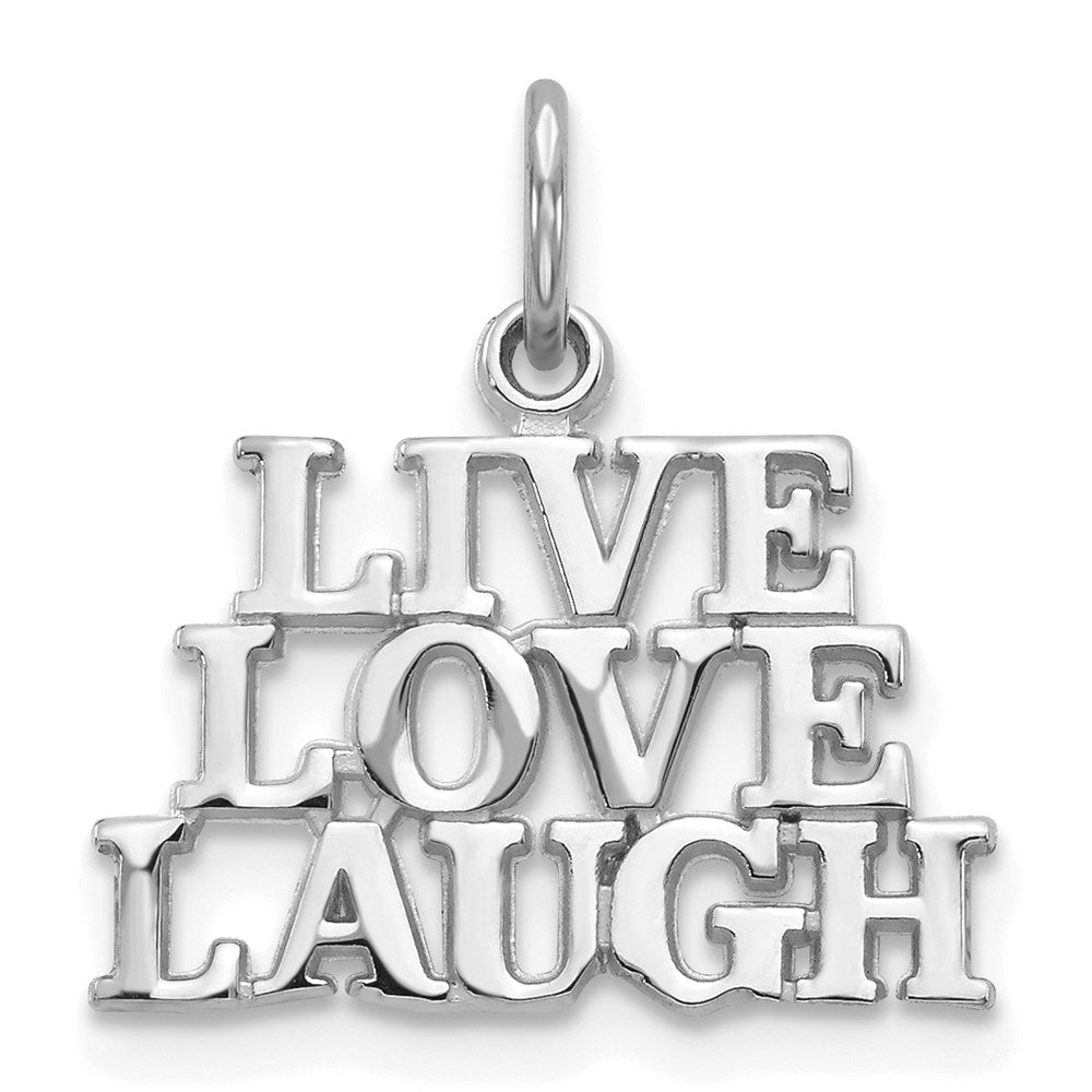 14K White Gold Polished LIVE LOVE LAUGH Charm, 19 x 17 mm