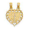 14k Polished BEST FRIEND/FRIENDS FOREVER 2-Piece Break-Apart Heart Charm, 18.6 x 14.9 mm