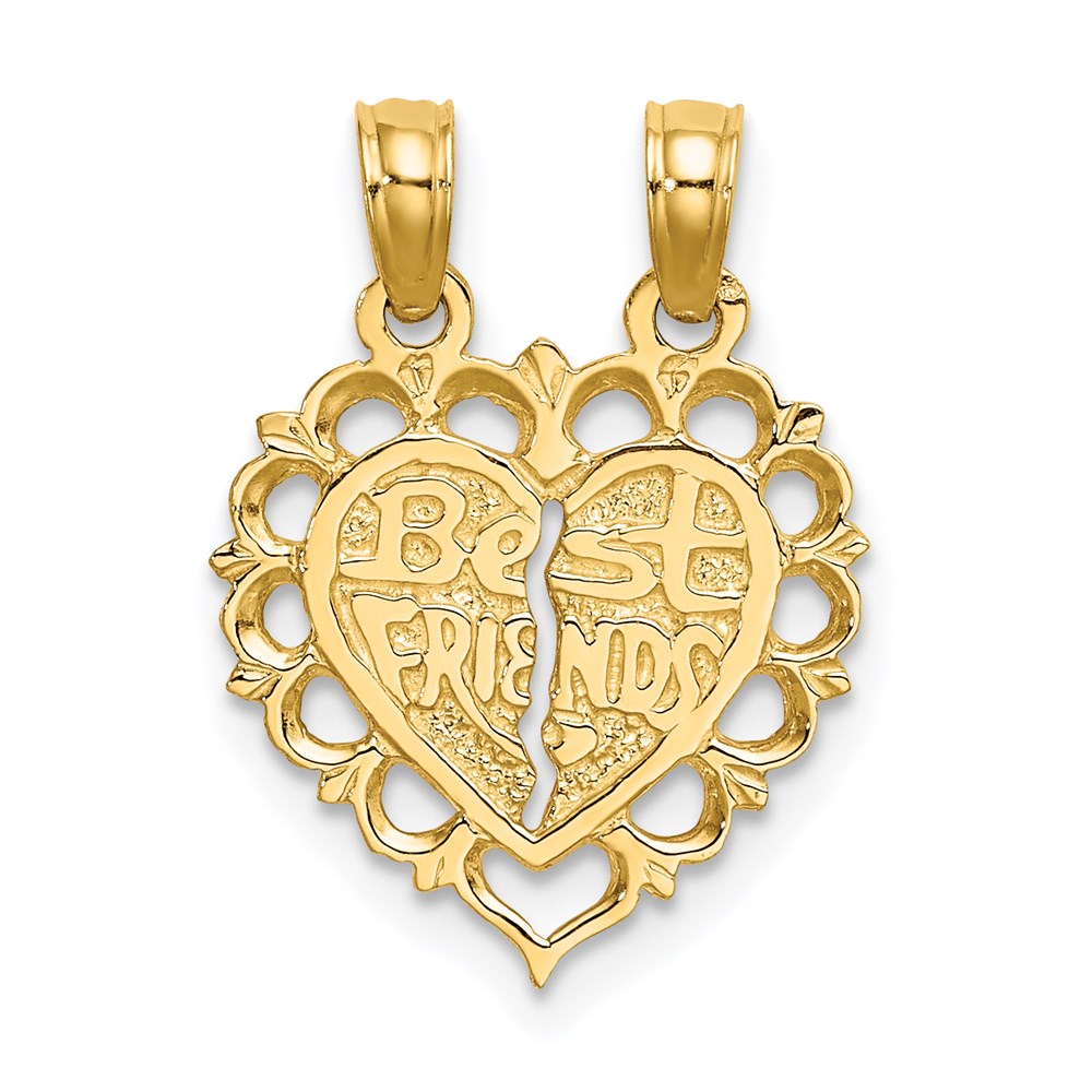 14k Polished BEST FRIEND/FRIENDS FOREVER 2-Piece Break-Apart Heart Charm, 18.6 x 14.9 mm