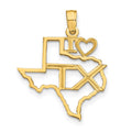 14k Solid I HEART TX Texas State Pendant, 24 x 19 mm