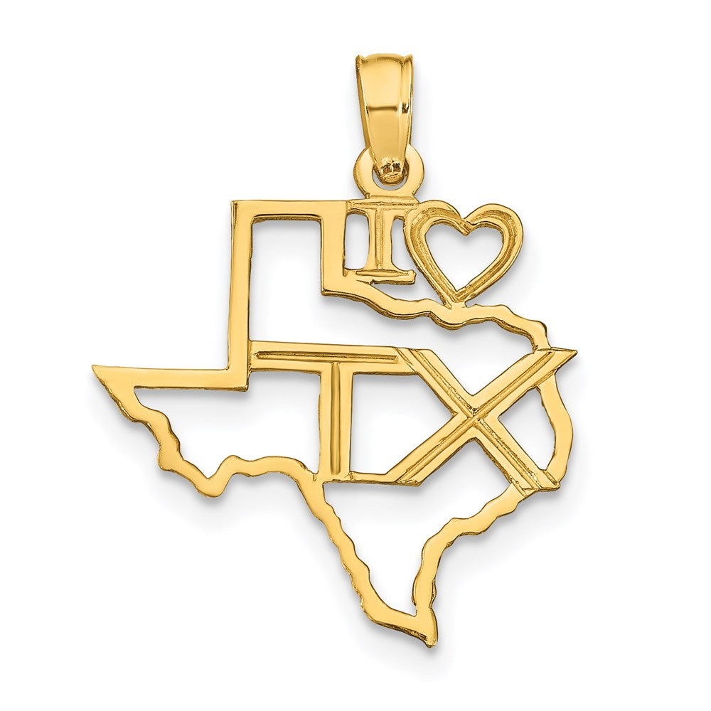 14k Solid I HEART TX Texas State Pendant, 24 x 19 mm