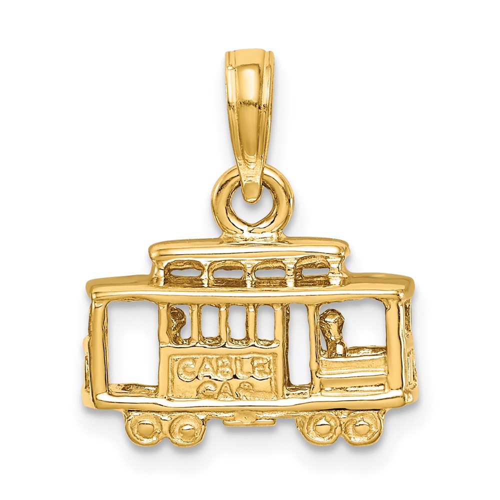 14k Solid Polished 3-D Trolley Car Pendant, 17.5 x 14.5 mm