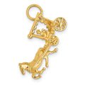 14k Solid Polished 3-D Horse and Carriage with Moveable Wheels Charm, 13 x 23 mm