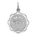 14k White Gold RN Registered Nurse Textured Back Disc Charm, 25 x 15 mm