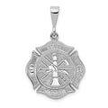 14k White Gold FIRE RESCUE Badge Pendant, 31 x 20 mm