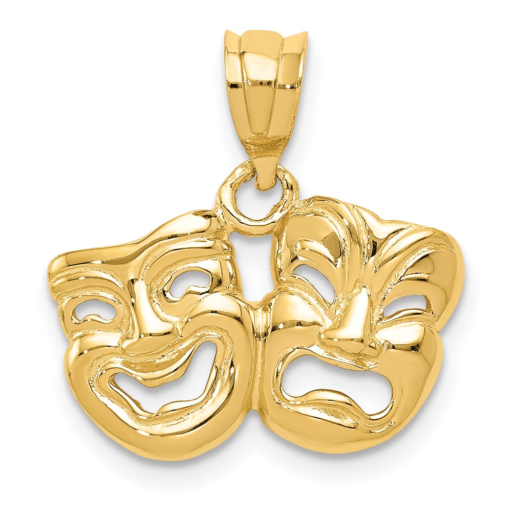 14k Polished Open-Backed Comedy/Tragedy Pendant, 17 x 18 mm