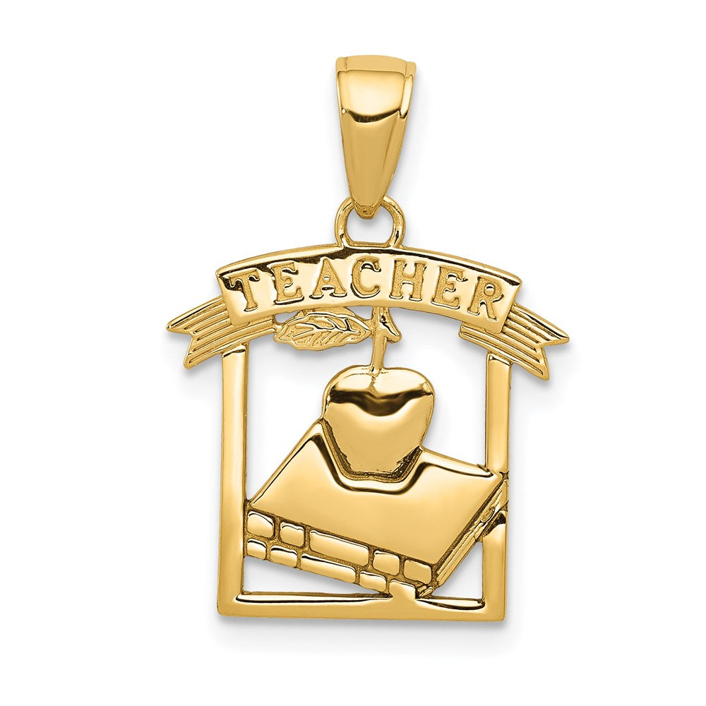 14k Polished Flat-Backed TEACHER Pendant, 21 x 16 mm
