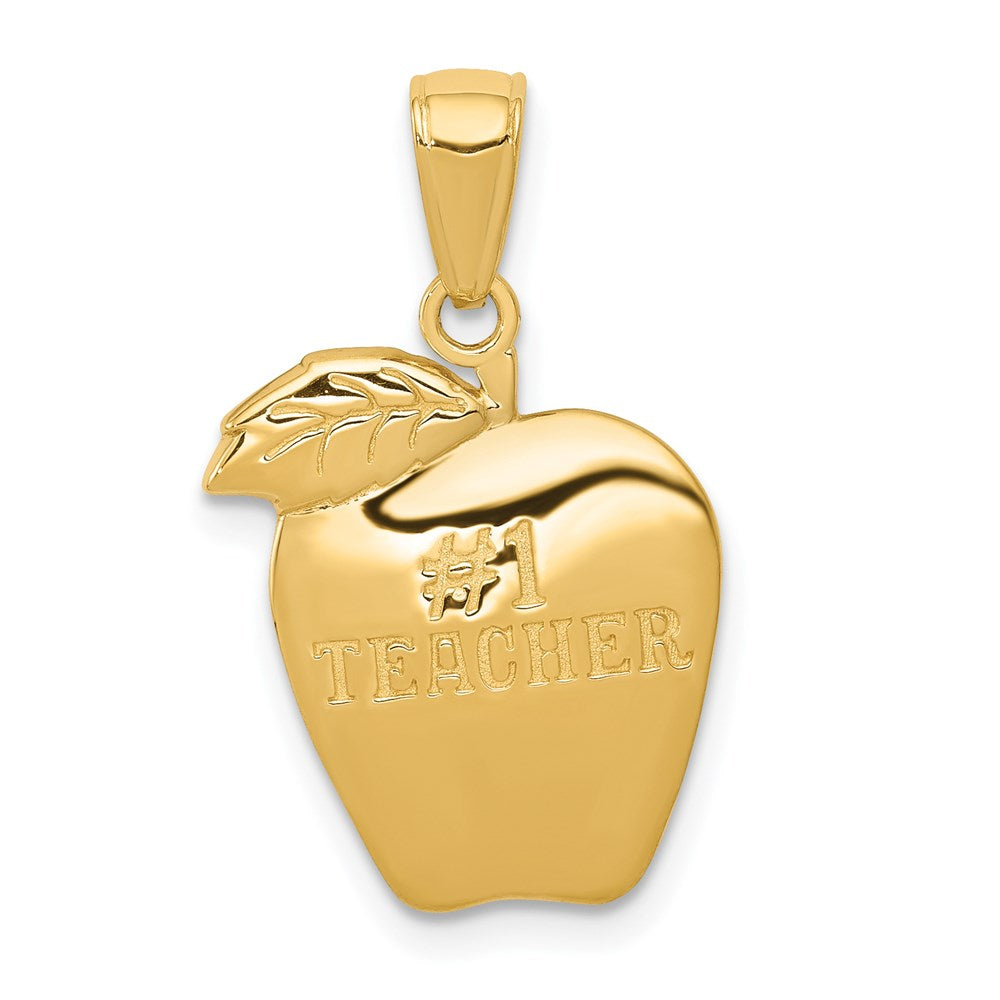 14k #1 TEACHER Apple Pendant, 22 x 14 mm