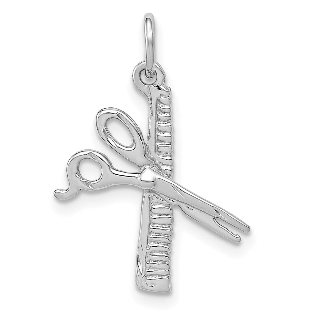 14k White Gold Satin Diamond-cut Comb and Scissors Charm, 24 x 15 mm