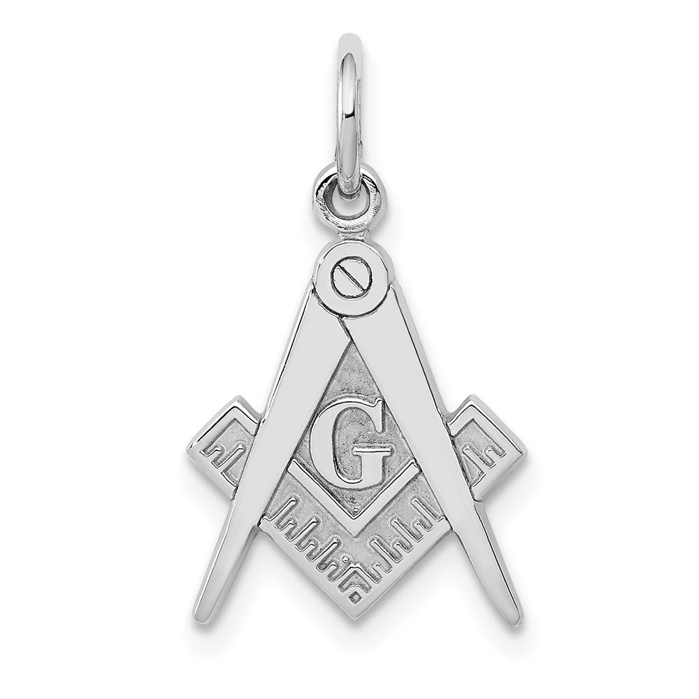 14k White Gold Polished and Textured Masonic Symbol Charm, 20 x 11 mm