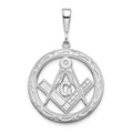 14k White Gold Polished and Textured Large Masonic Symbol Pendant, 28 x 23 mm