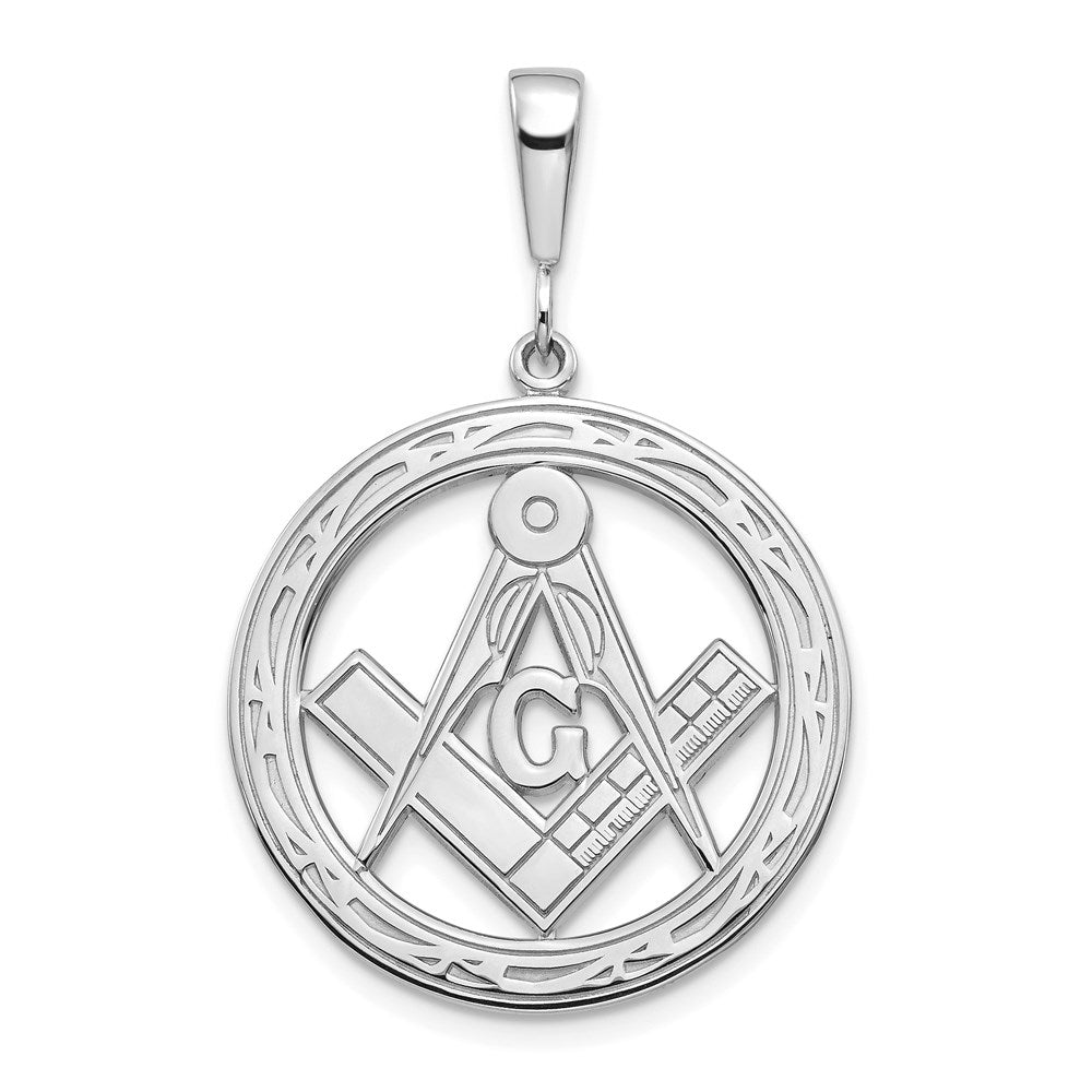 14k White Gold Polished and Textured Large Masonic Symbol Pendant, 28 x 23 mm