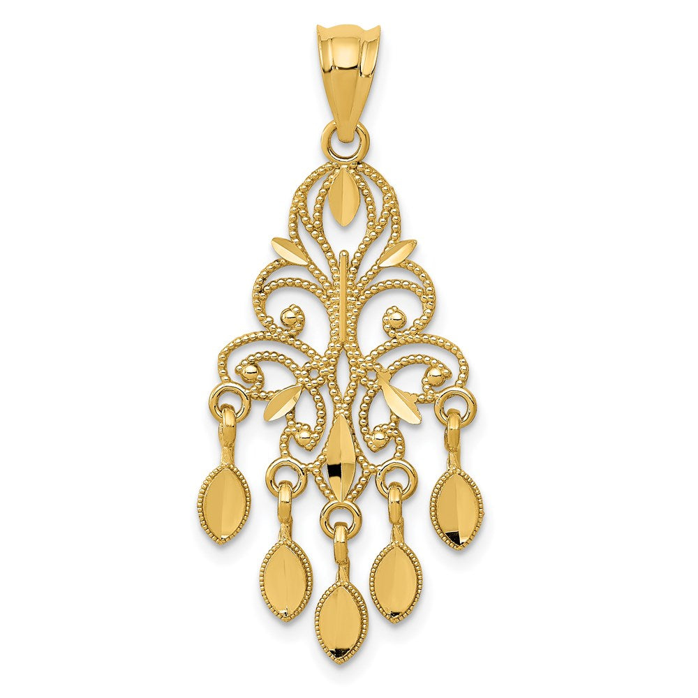 14k Polished Diamond-cut Chandelier Pendant, 35 x 15 mm