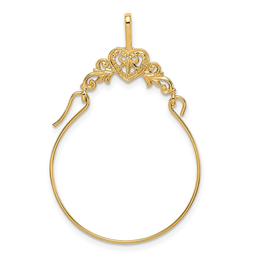 14k Polished Filigree Heart Charm Holder Pendant, 35 x 22 mm