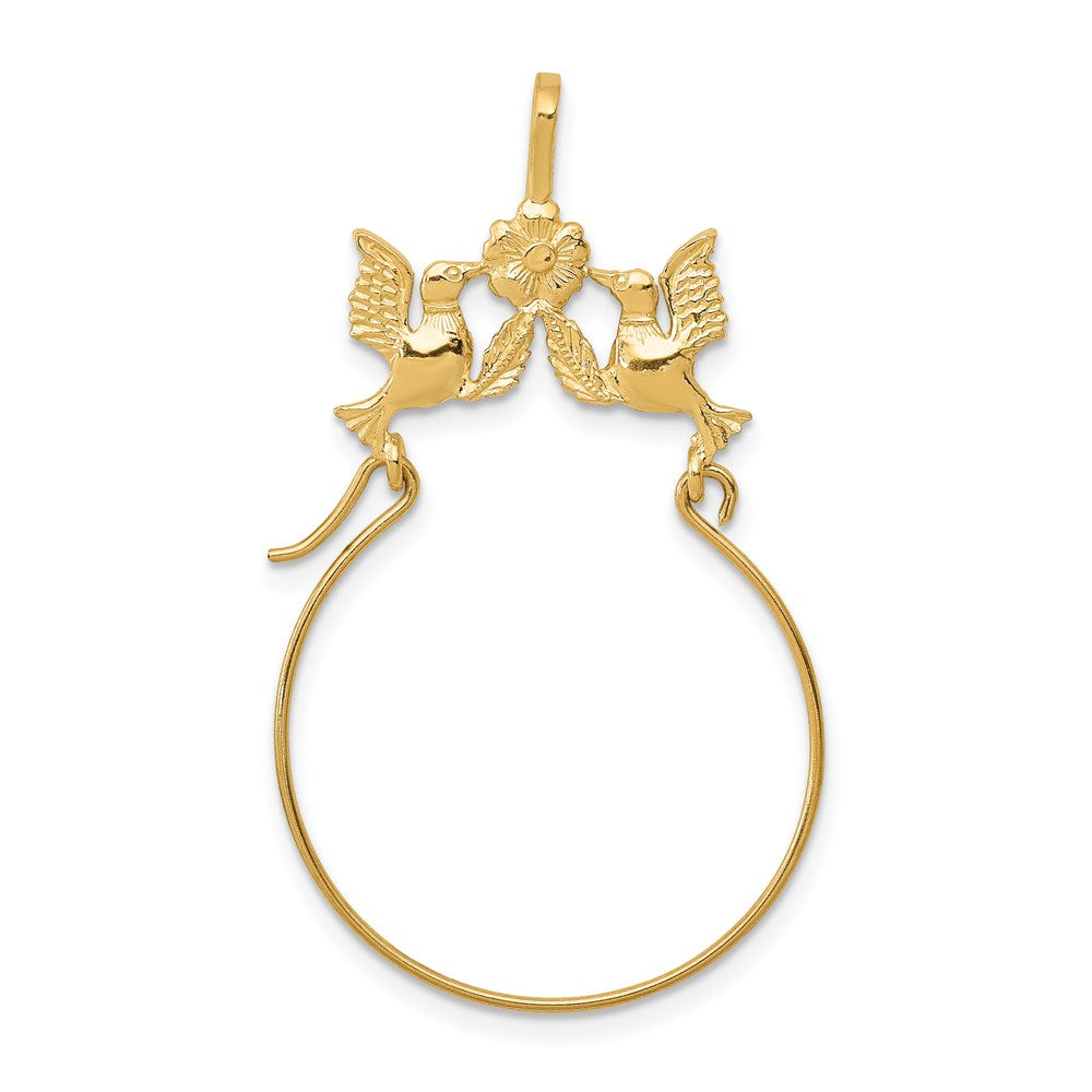 14k Polished Doves and Bow Charm Holder Pendant, 35 x 20 mm