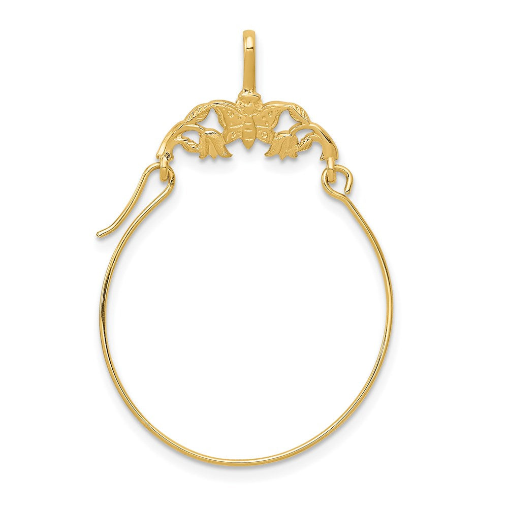 14k Polished Butterflies Charm Holder Pendant, 35 x 20 mm