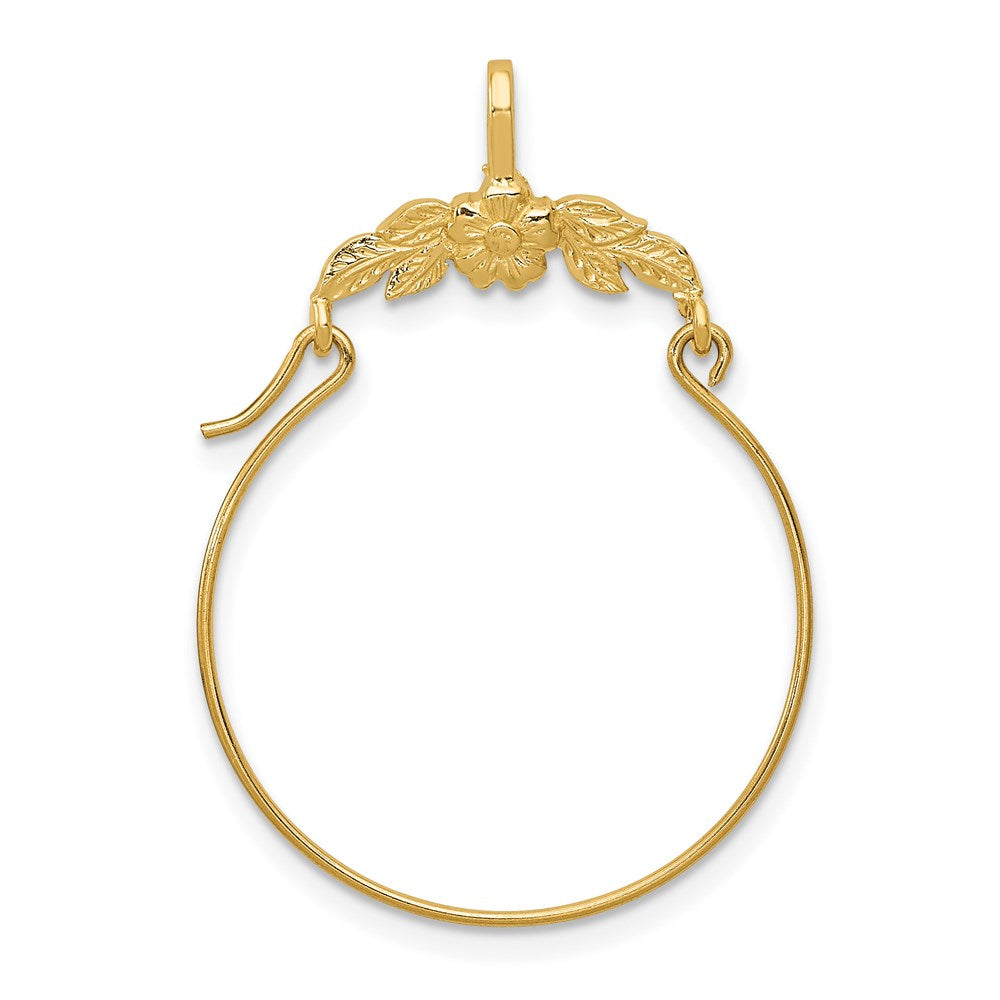 14k Polished Floral Charm Holder Pendant, 30 x 25 mm