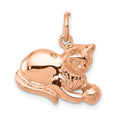 14k Rose Gold Solid Polished Open-Backed Cat with Ball Charm, 18 x 18 mm