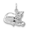 14k White Gold Solid Polished Open-Backed Cat with Ball Charm, 18 x 18 mm