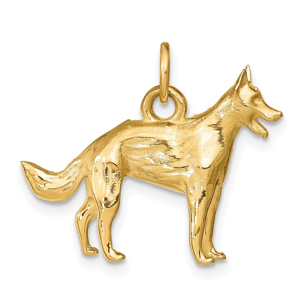 14k Solid Polished 3-D German Shepherd Dog Charm, 21 x 25 mm