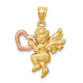 14k Two-tone Satin Diamond-cut Angel Charm, 36 x 20 mm