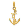 14K Solid Polished 3-D Anchor with Rope Pendant, 24 x 13 mm