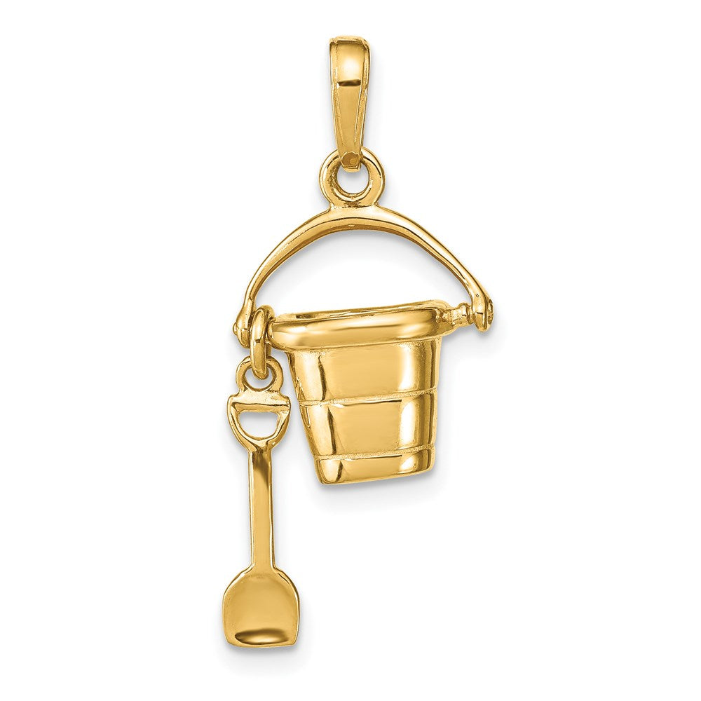 14K Polished 3-D Pail and Moveable Shovel Pendant, 20 x 21 mm