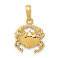 14k Solid Polished Open-Backed Crab Pendant, 19 x 12.5 mm