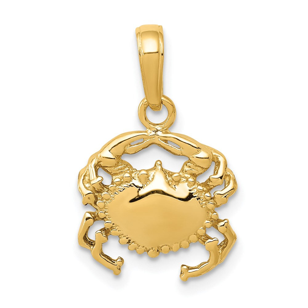 14k Solid Polished Open-Backed Crab Pendant, 19 x 12.5 mm