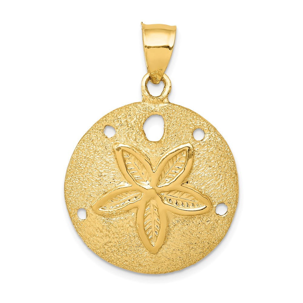 14k Solid Polished Laser-Cut Sand Dollar Pendant, 34 x 24 mm