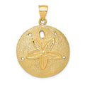14k Solid Polished Laser-Cut Sand Dollar Pendant, 38 x 29 mm