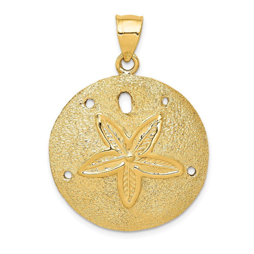 14k Solid Polished Laser-Cut Sand Dollar Pendant, 38 x 29 mm