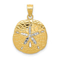 14K with White Rhodium Polished Diamond-Cut Sand Dollar Pendant, 24 x 16 mm