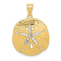 14K with White Rhodium Polished Diamond-Cut Sand Dollar Pendant, 30 x 21 mm