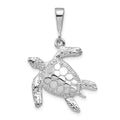 14k White Gold Solid Polished Open-Backed Sea Turtle Pendant, 32 x 21 mm