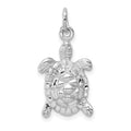 14k White Gold Solid Polished Open-Backed Turtle Charm, 29.5 x 11.5 mm