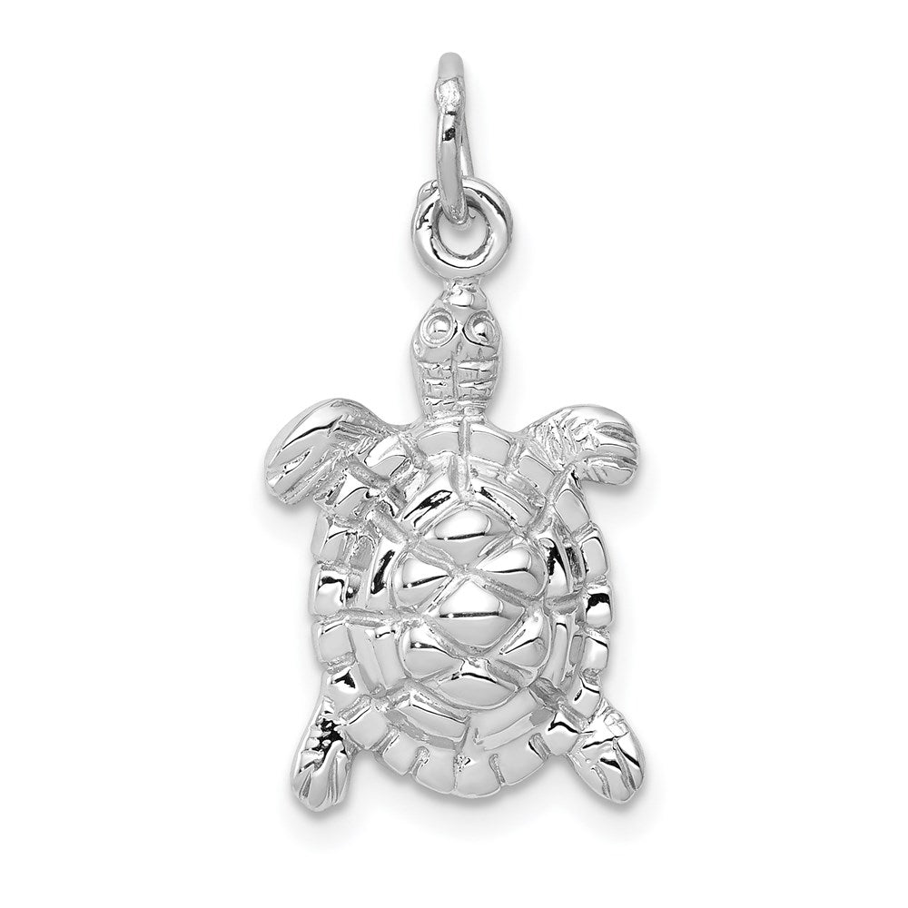 14k White Gold Solid Polished Open-Backed Turtle Charm, 29.5 x 11.5 mm