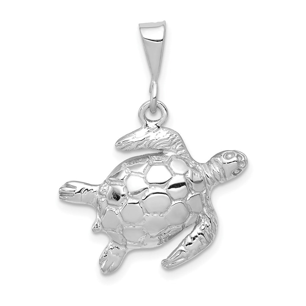 14k White Gold Solid Polished Open-Backed Sea Turtle Pendant, 27.5 x 21.5 mm