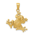14k Solid Polished 3-D Frog with Moveable Back Legs and Mouth Pendant, 27 x 20 mm