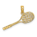 14K Solid Polished 3-D Tennis Racquet Charm, 7.2 x 23.5 mm