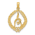 14k Solid Polished Framed Gymnast Pendant, 23 x 15 mm